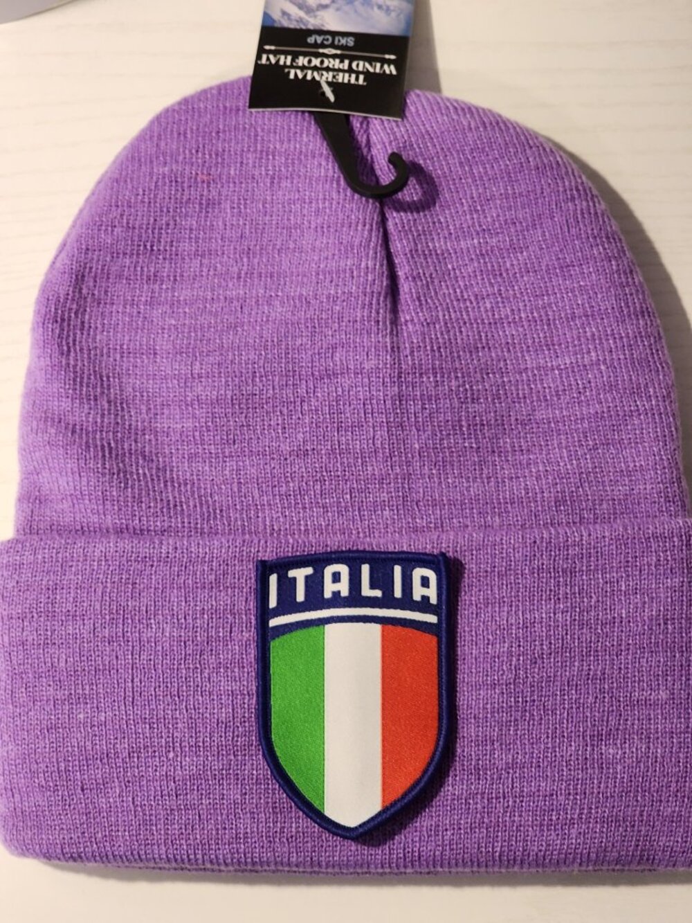 ITALIA Patched Knit Cuffed Beanie in Lavender